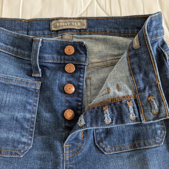 Point Sur Jeans Women's Size 27 Blue 10" Demi-Boot Cropped Button-Fly Raw Hem - Picture 15 of 16